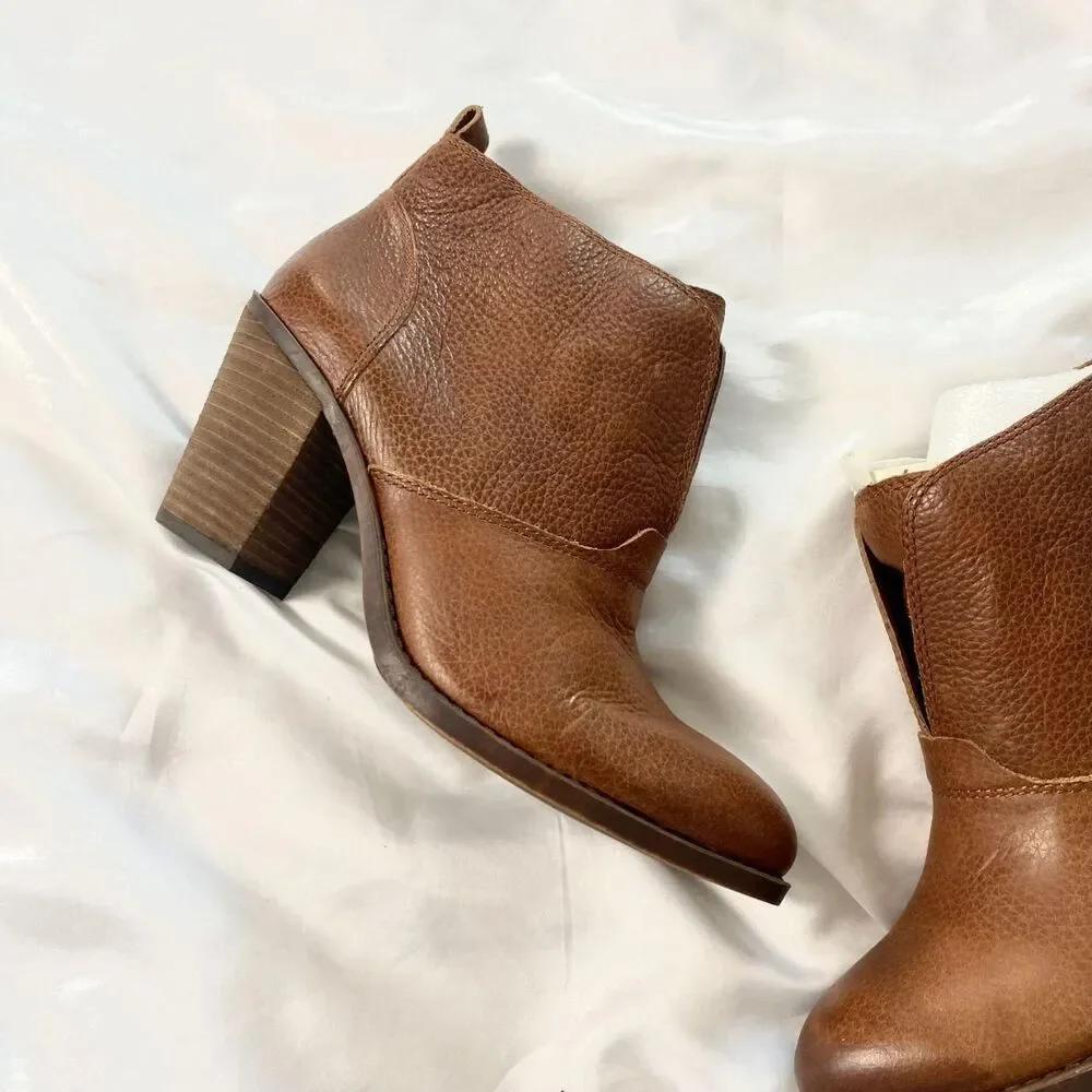 Lucky Brand Boots Womens Ehllen Tan Leather Heeled Ankle Booties US 11 M